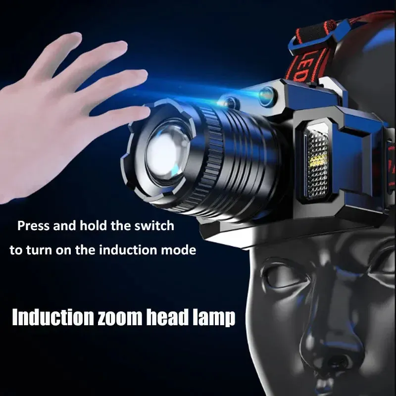 100000LM 5 Mode Light LED Sensor Headlamp Camping Search Light Head Flashlight Rechargeable Powerful Headlights