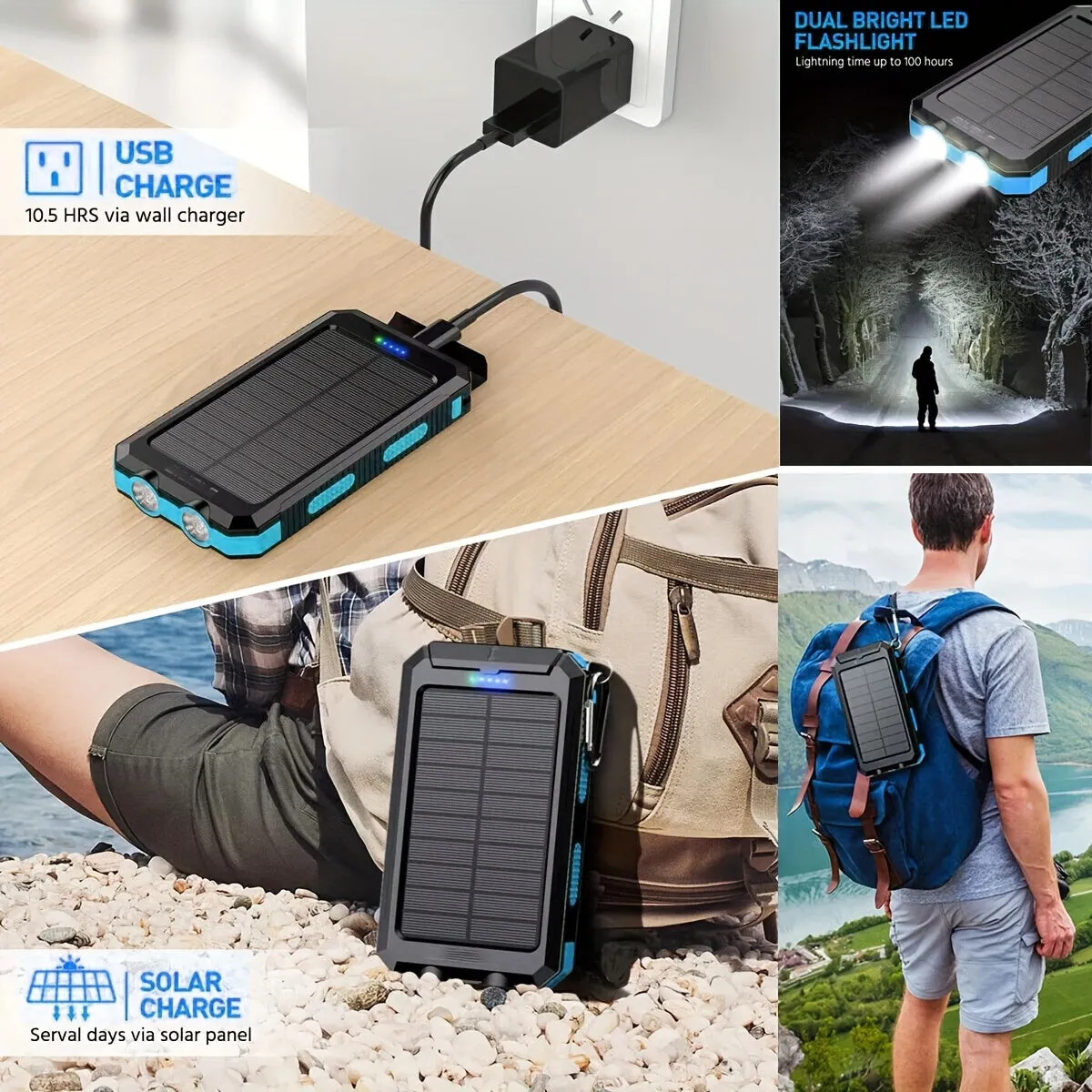10000Ah USB Portable Charger Solar Power Bank