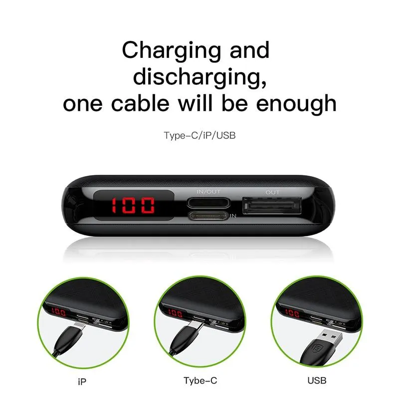 10000mAh Mini Power Bank  LED Display Portable Charger