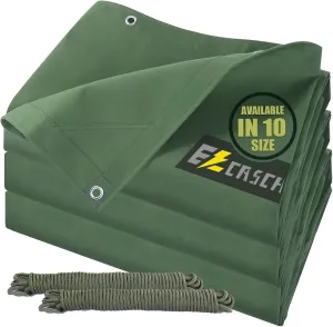10’x10’ Canvas Tarps Heavy Duty Waterproof Tarpaulins with Aluminum Grommets,UV Resistant, 22Mil Multipurpose Drop Cloth, 14oz Durable Cover Sheet for Outdoor and Indoor Use with Ropes.