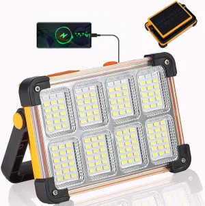 120W LED Solar Work Light, 144 LED 10000LM Portable Flood Light with Stand, 4 Modes Rechargeable Power Bank, IP65 Waterproof Outdoor Working Light for Camping, Fishing, Car Repair & Mechanics (1)