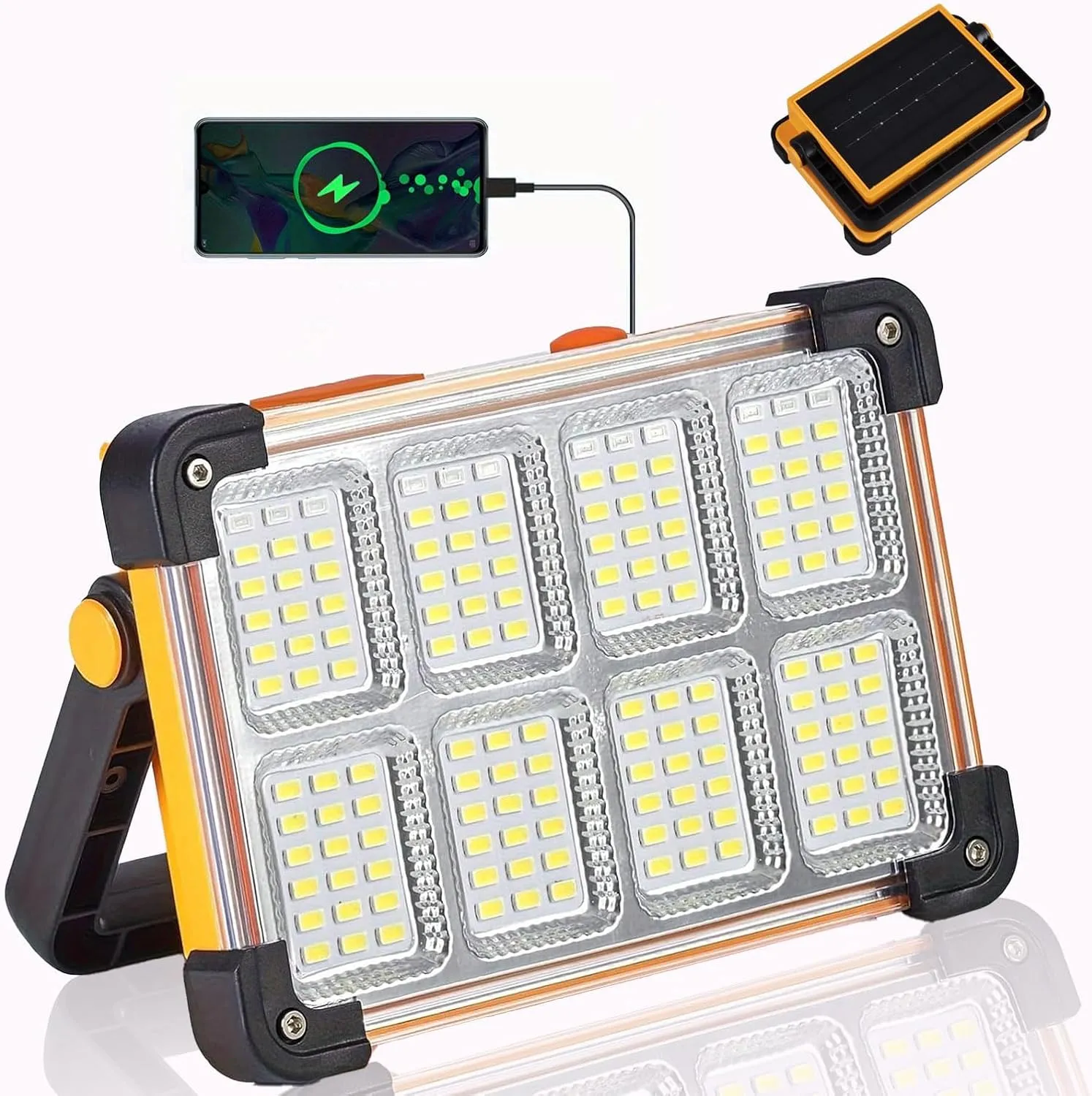 120W LED Solar Work Light, 144 LED 10000LM Portable Flood Light with Stand, 4 Modes Rechargeable Power Bank, IP65 Waterproof Outdoor Working Light for Camping, Fishing, Car Repair & Mechanics (1)