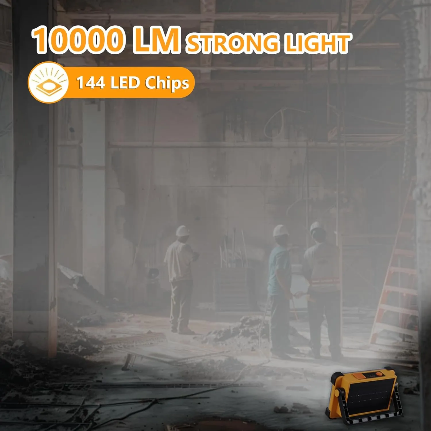 120W Solar Rechargeable Work Light, 144 LED 10000LM Portable Flood Light with Stand, IP66 Waterproof Power Bank 4 Modes LED Job Site Lighting Flashlights for Mechanic Camping Fishing Car Repair