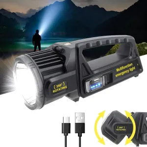 1300000 L Spotlight, Rechargeable Led Spotlight Flashlight with 350° Rotate Head, 9 Modes Super Bright Spot Lights Outdoor Handheld, IPX6 Waterproof Solar Flashlight for Emergencies