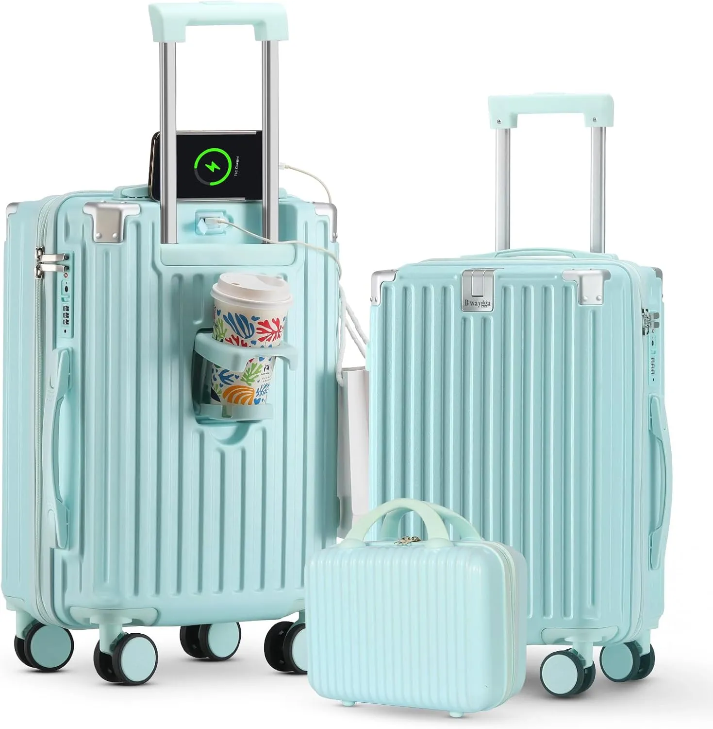 (14 20 24)Inch Carry on Luggage Carry-on with Cup Holder & USB Port, Luggage with Airline Approved TSA Lock, Softside Lightweight carry on luggage 22x14x9 airline approved 360° Double Spinner 8 Wheels