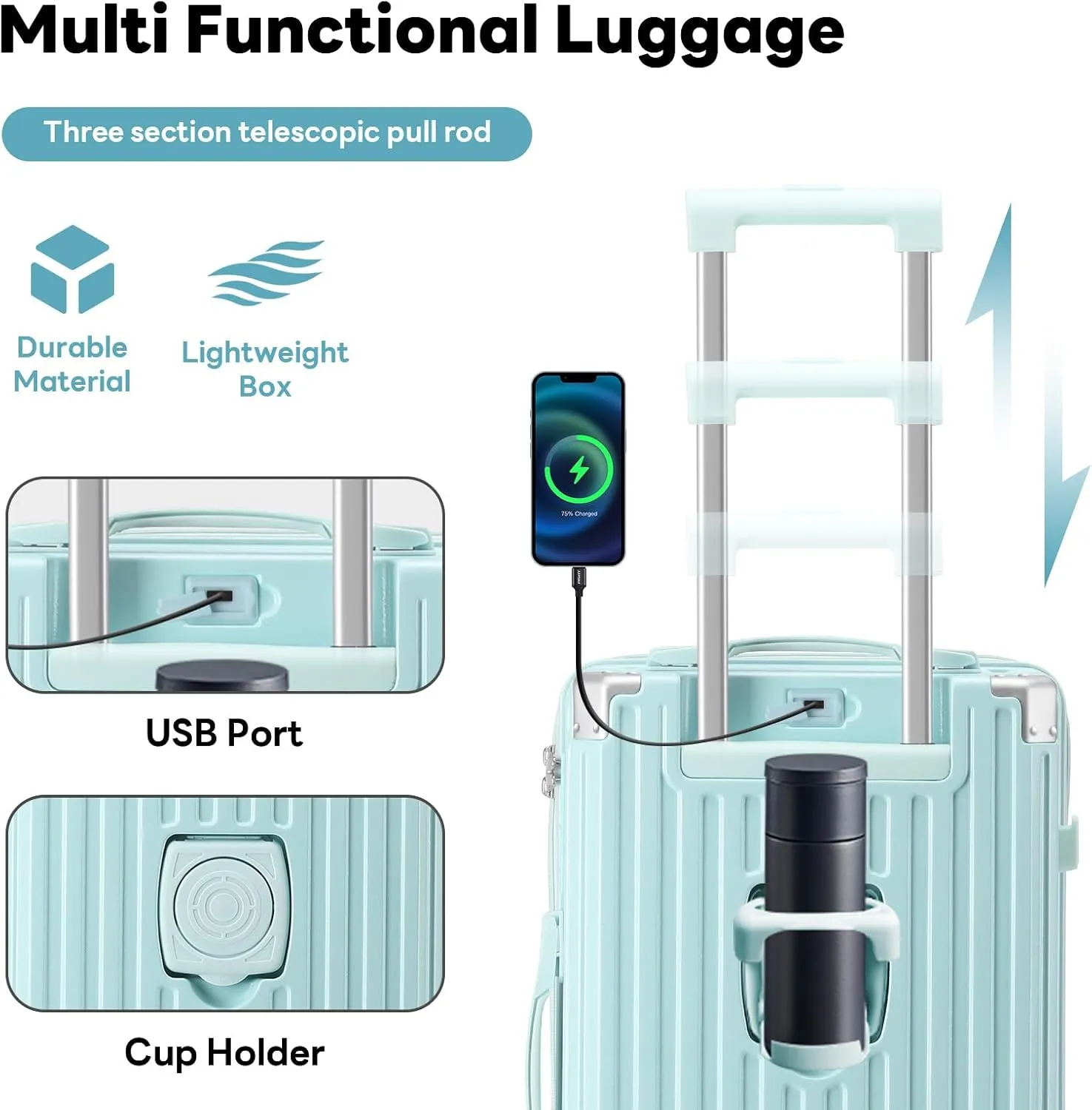(14 20 24)Inch Carry on Luggage Carry-on with Cup Holder & USB Port, Luggage with Airline Approved TSA Lock, Softside Lightweight carry on luggage 22x14x9 airline approved 360° Double Spinner 8 Wheels
