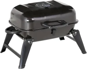 14" Black Portable Charcoal Grill - Tabletop, Enamel Coated for Outdoor Cooking