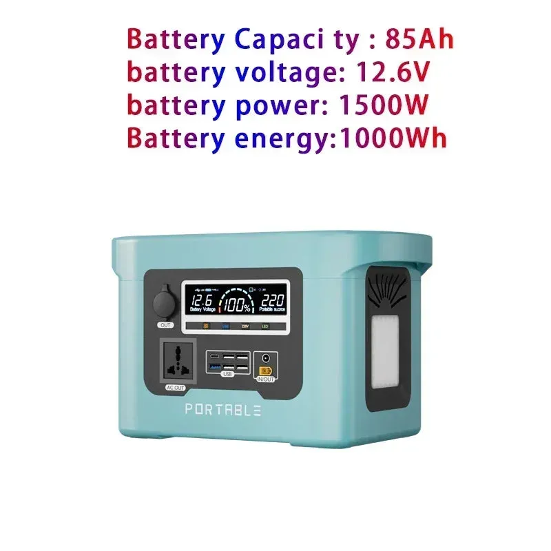 1500W Portable Power Station 170AH Solar Generator Outdoor Emergency Mobile Power Bank 24000mAh LiFePO4 For Camping Power LED