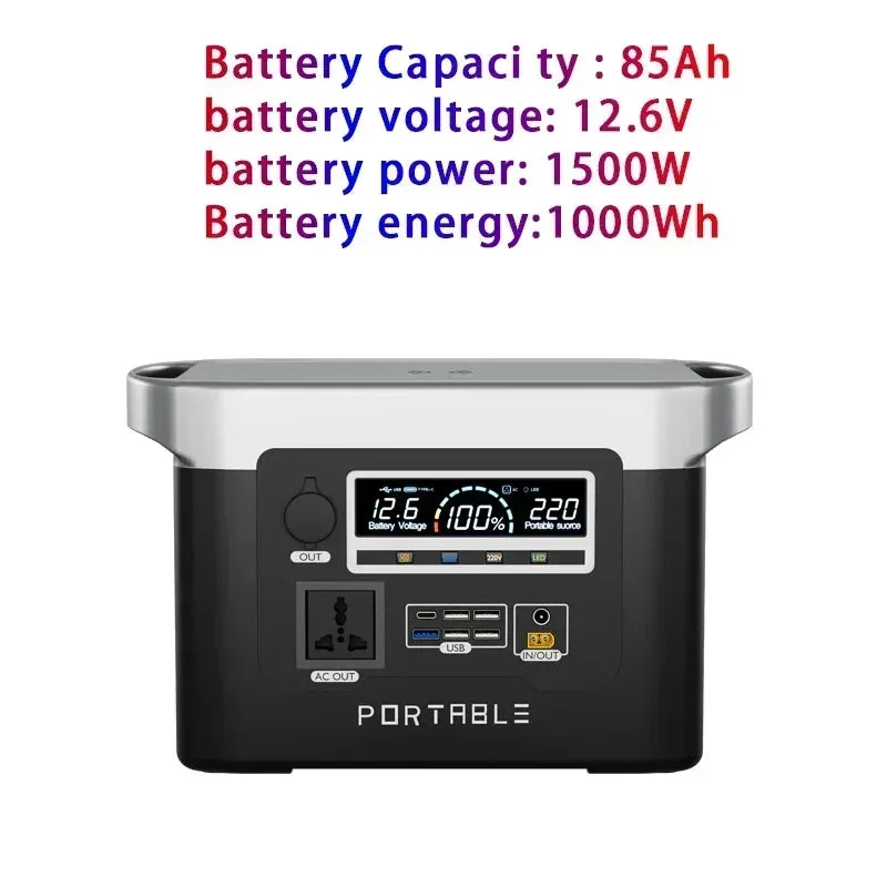 1500W Portable Power Station 170AH Solar Generator Outdoor Emergency Mobile Power Bank 24000mAh LiFePO4 For Camping Power LED
