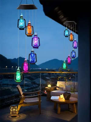 1pc Solar Powered Color Changing Wind Chime Light, LED Kerosene Lantern Garden Light, Outdoor Decor Lamp For Patio, Yard, Party, Indoor And Outdoor