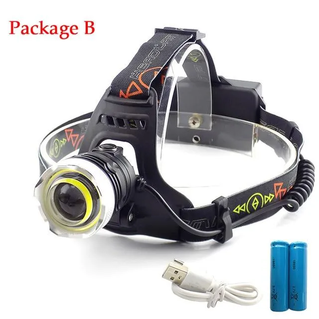 2 Led Cob T6 headlamp flashlight frontale led head torch lamp headlight AA 18650 battery USB Rechargeable for Camping Fishing