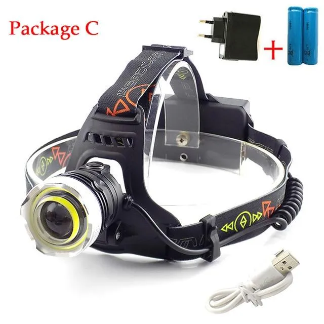 2 Led Cob T6 headlamp flashlight frontale led head torch lamp headlight AA 18650 battery USB Rechargeable for Camping Fishing