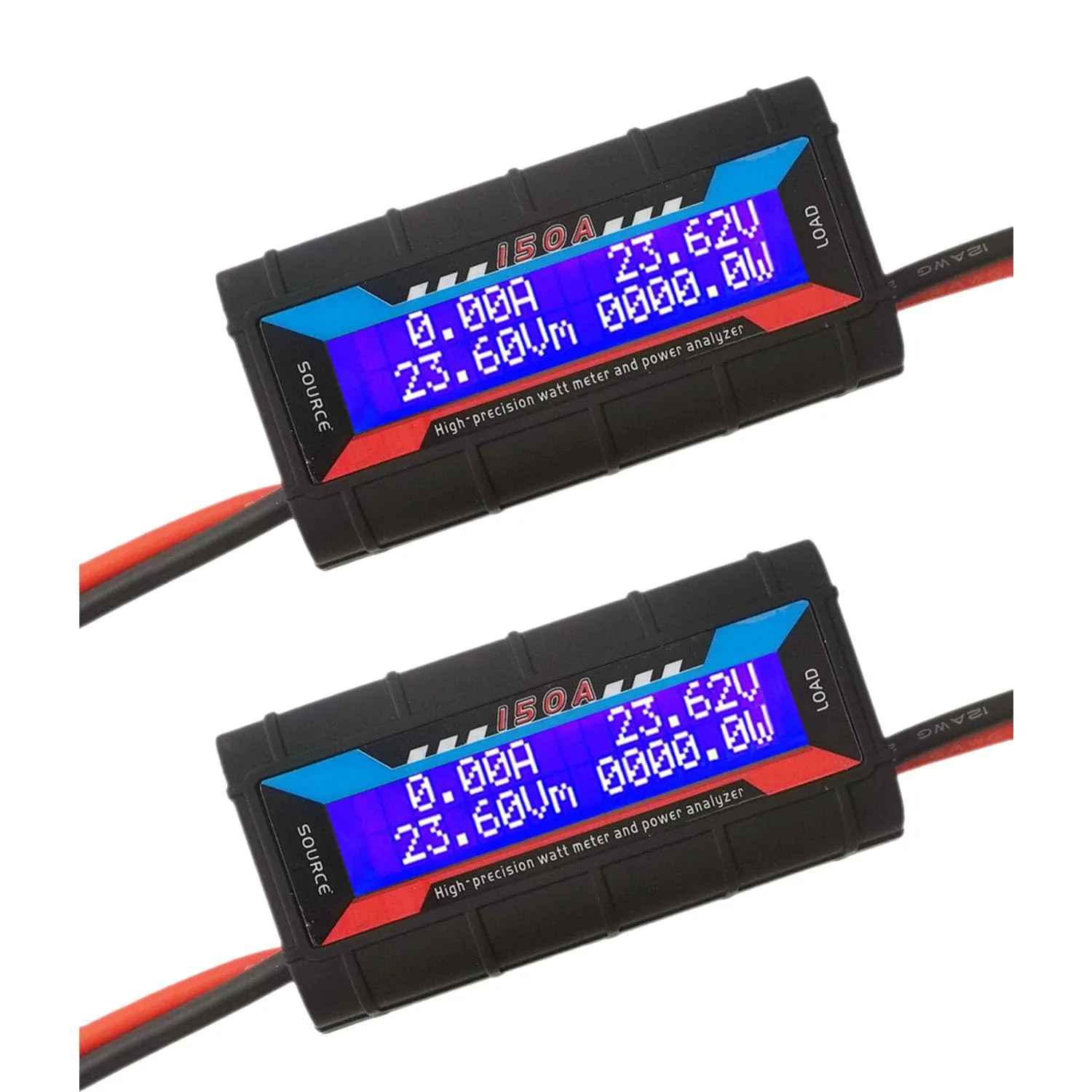 2 Pcs 150A RC Watt Meter, DC High Precision Power Analyzer Multi Meter with Backlight Display for Battery Monitor, Solar Panel, RV, Automotive, Marine (100V)