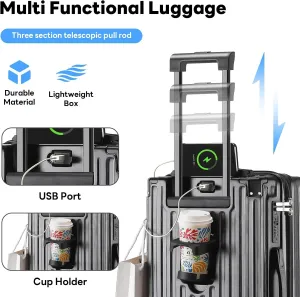20 Inch Carry on Luggage Carry-on with Cup Holder & USB Port, Hardside Smart Luggage with Airline Approved TSA Lock, Lightweight carryon luggage 22 x 14 x 9 airline approved 360° Spinner Double Wheels