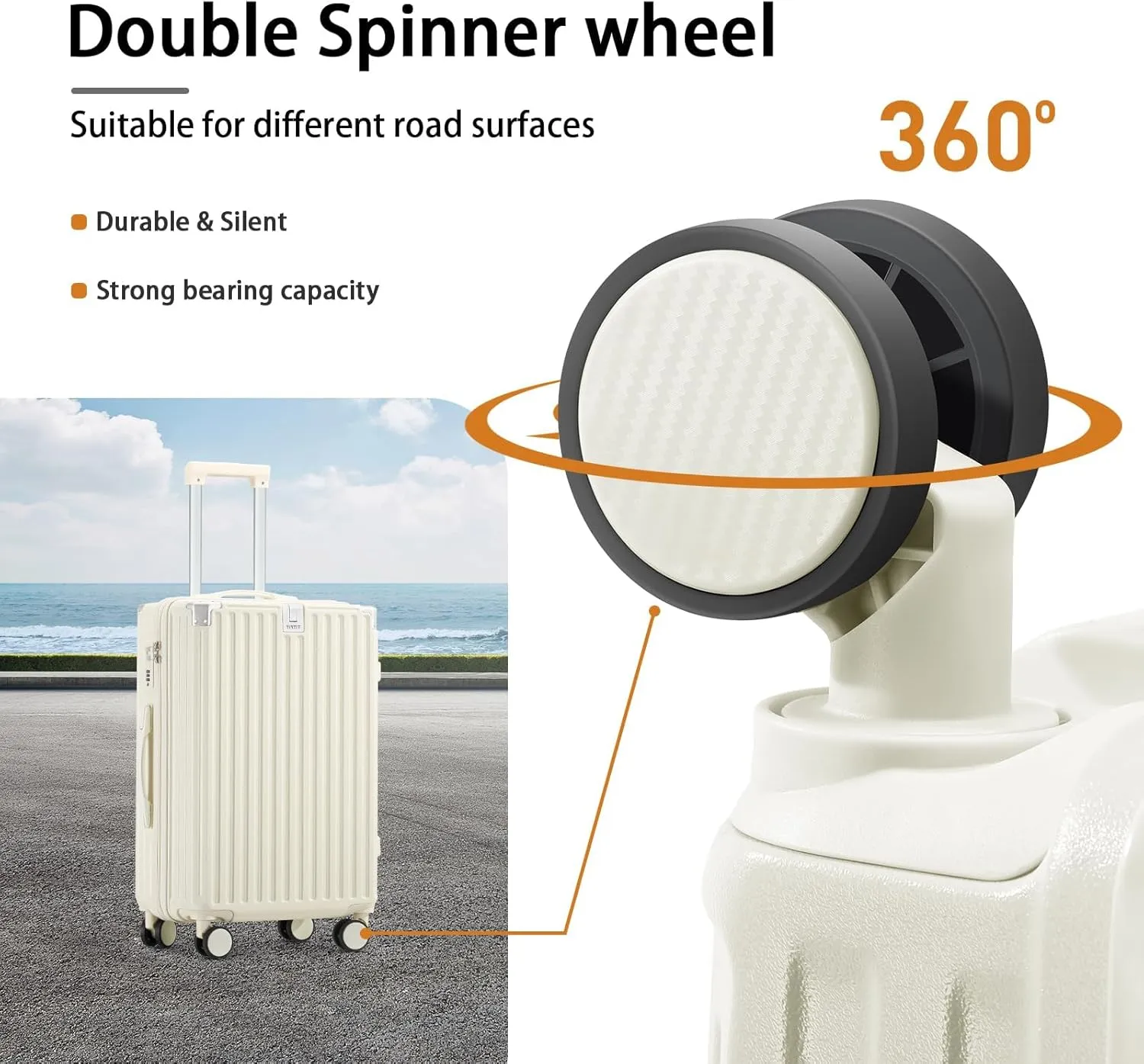 20 Inch Carry On Luggage With Cup Holder & USB Port, Airline Approved TSA-locked Luggage, Lightweight PC Material Travel Suitcase With 360° Spinner Wheel