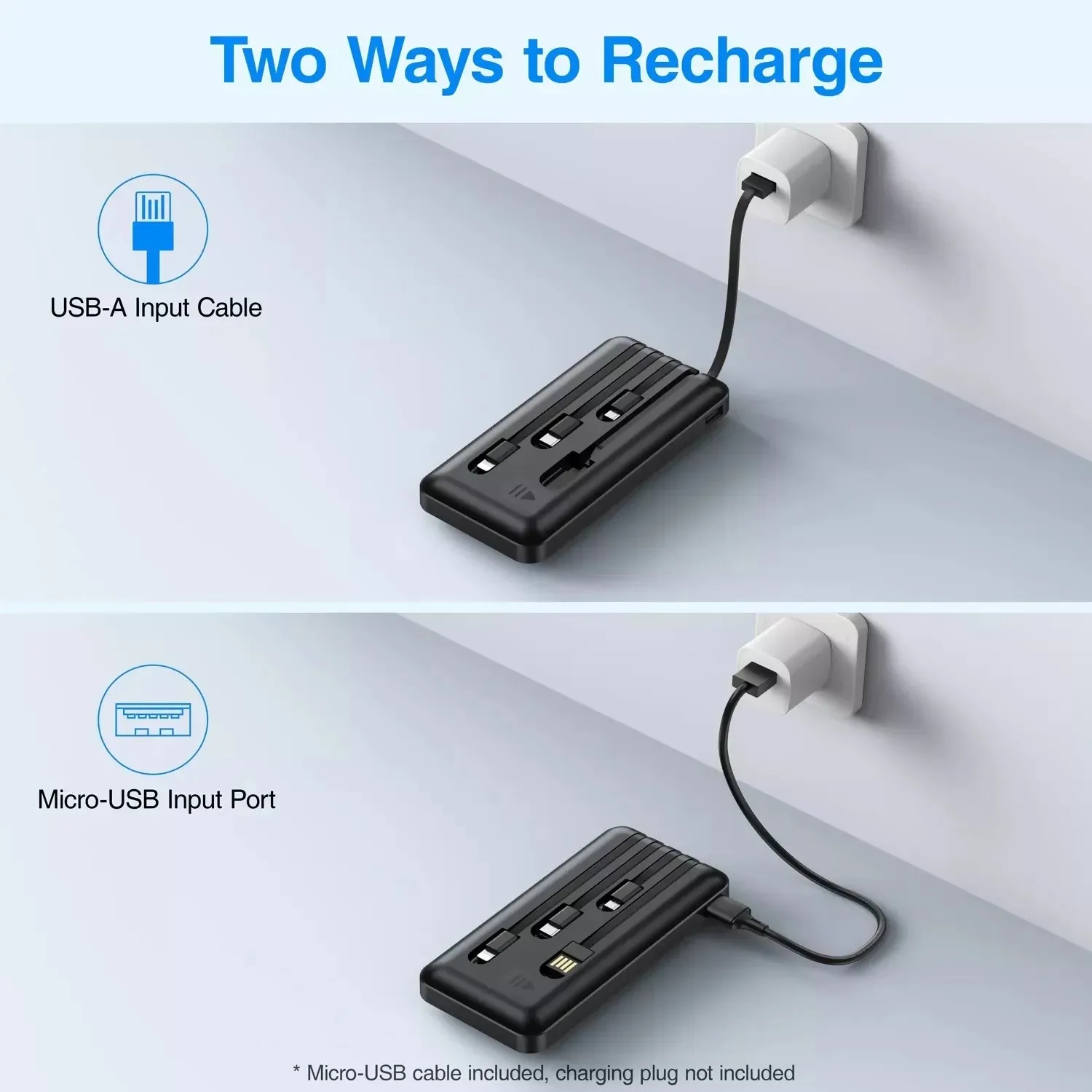 20,000 mAh Power Bank - Portable Charger with 4 Charging Cables