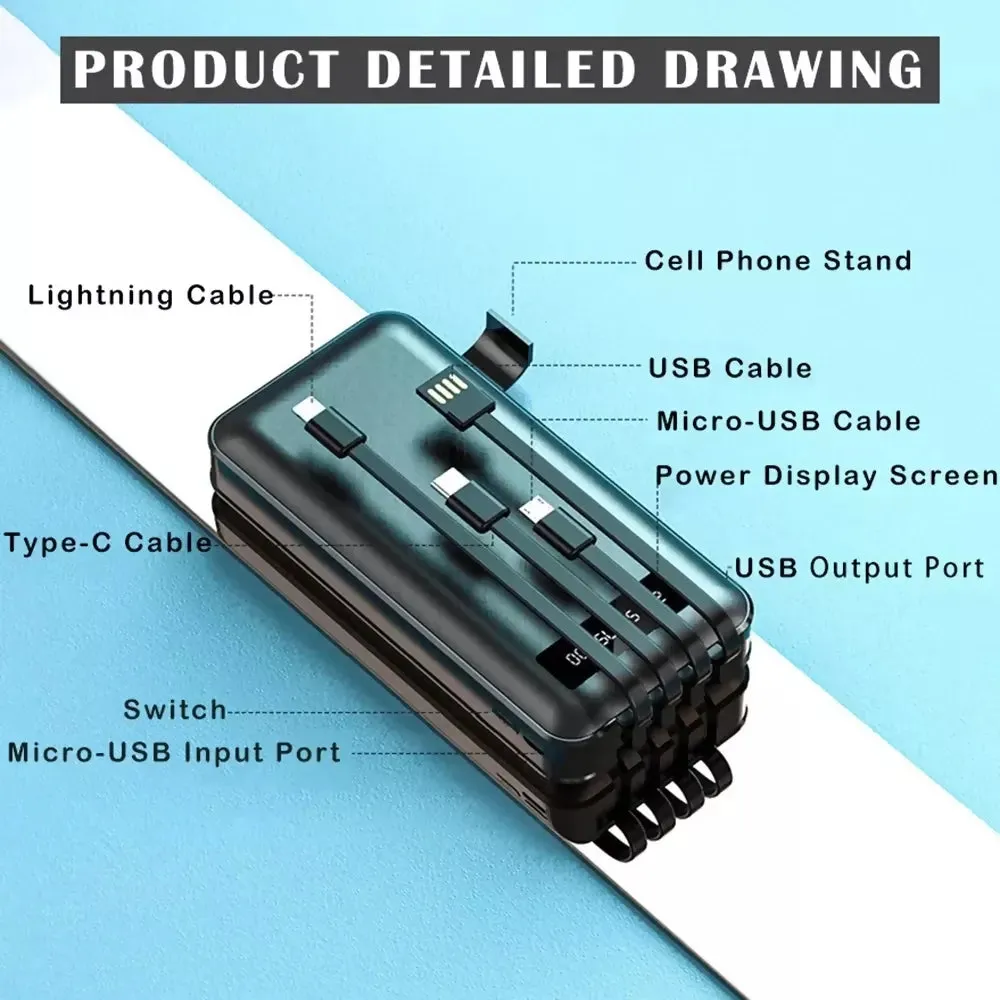20,000 mAh Power Bank - Portable Charger with 4 Charging Cables
