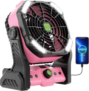 20000mAh Rechargeable Fan Battery Powered Operated,Portable Rechargeable Pink Camping Fan with LED Lantern,270°Rotation,USB Table Fan Pink Camping Accessories Battery Fans Portable