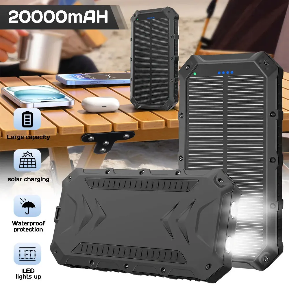 20,000mAh Solar Power Bank with Dual LED Light - Portable Charger for iPhones