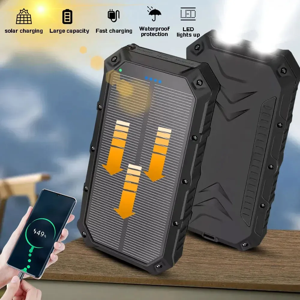 20,000mAh Solar Power Bank with Dual LED Light - Portable Charger for iPhones