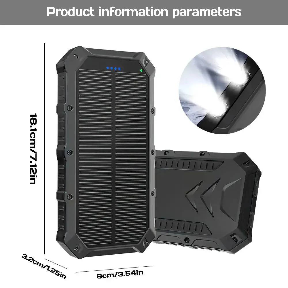 20,000mAh Solar Power Bank with Dual LED Light - Portable Charger for iPhones
