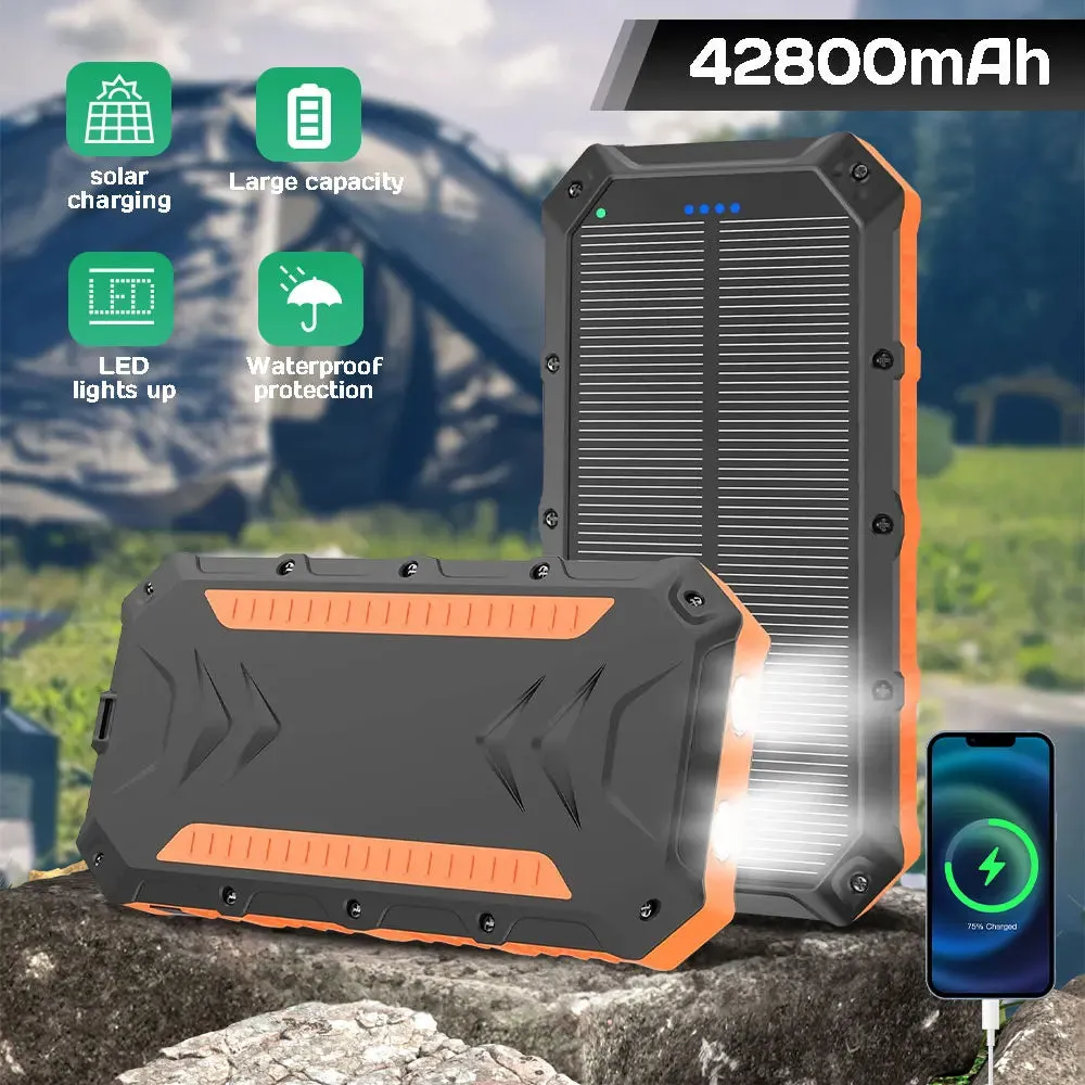 20,000mAh Solar Power Bank with Dual LED Light - Portable Charger for iPhones
