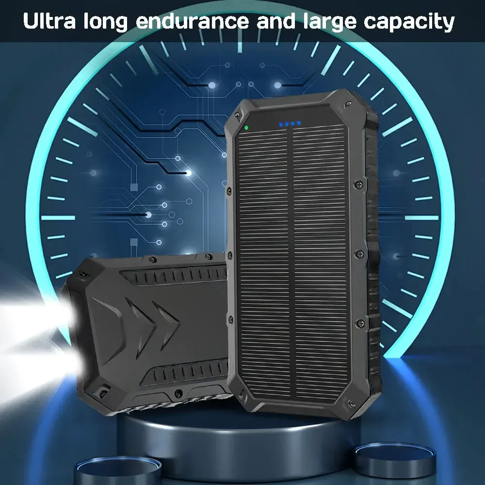 20,000mAh Solar Power Bank with Dual LED Light - Portable Charger for iPhones