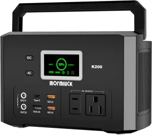 200W Portable Power Station (400W Peak), mormluck 118Wh Solar Generators with 110V/200W AC Outlet, 32000mAh Lithium Battery for Home Backup, Outdoor Adventures, and RV Emergencies