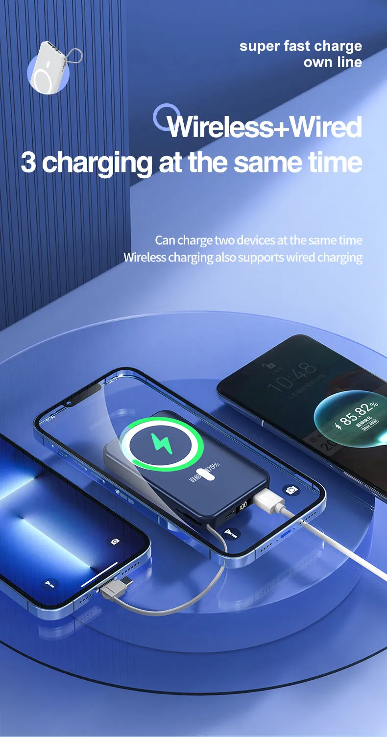 2022 New product magnetic wireless charging bank  with lanyard line A51