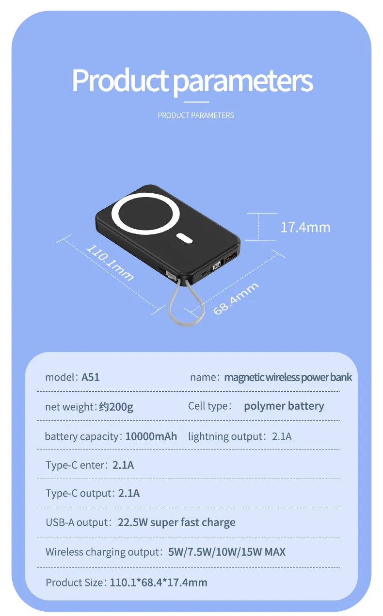2022 New product magnetic wireless charging bank  with lanyard line A51