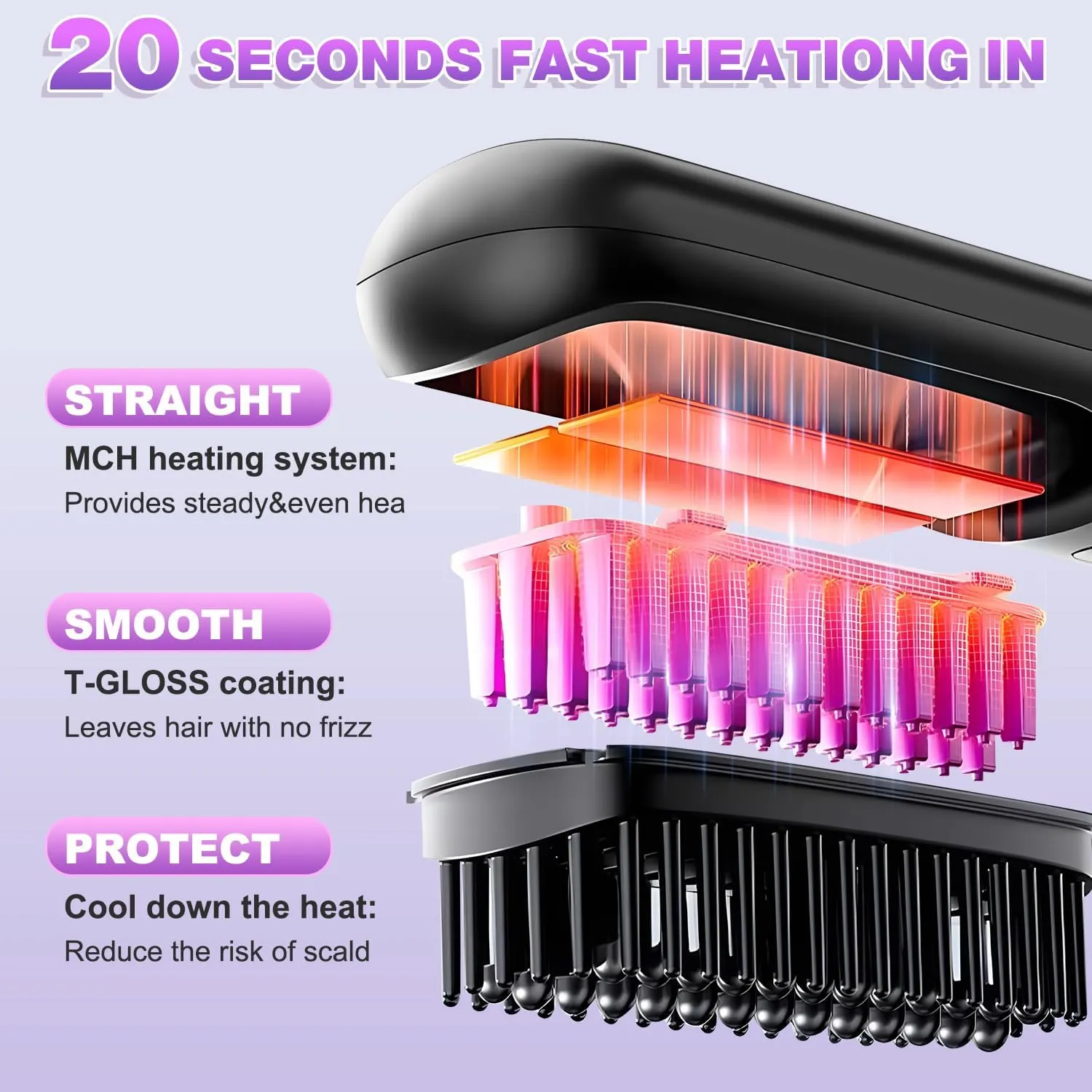 2025 New Go Brush Pro Cordless Hair Straightener Brush - Cordless Hair Straightening Brush,Compact & Travel-Friendly with LED Display Anti-Scald Mini Hot Straightening Comb for Women(Black)