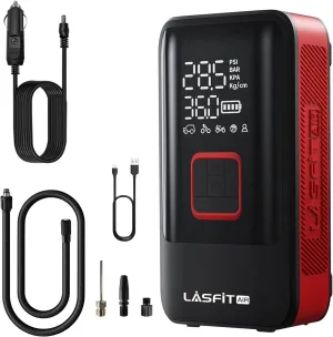 [2025 Upgraded] LASFIT TK1 Car Air Compressor [5X Fast Inflation] 150PSI Tire Inflator Portable Air Pump w/Digital Pressure Gauge, Smart Auto Stop for Pickup Truck SUV Sedan Motorcycle Bike Ball