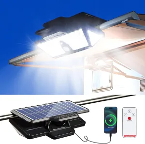 208LED High Bright Solar RV Lights Exterior, Clip on Solar RV Porch Light, 6000 mAh Camper Lights for Outside with Remote Control, Solar Camping Lights Outdoor Waterproof Motion Sensor for RV Camper