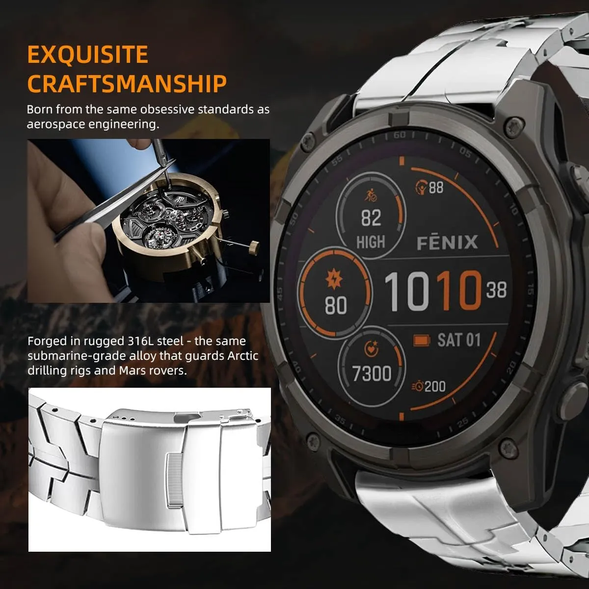 22mm Mecha Steel Bands Compatible for Garmin Fenix 8 47mm/7/6/5 Band,Quick Fit Rugged Utra Metal Strap with Folding Clasp for Fenix 5 Plus/Epix Gen 2/Forerunner 965/Epix Pro 47mm/45mm Instinct 3/2 Men