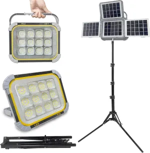25000 Lumen Cordless Work Light with Stand, Portable Construction Light with Solar Panel - IP66 Waterproof Tripod Work Lamp for Outdoor Indoor Job Site Workshop Garage Construction Site
