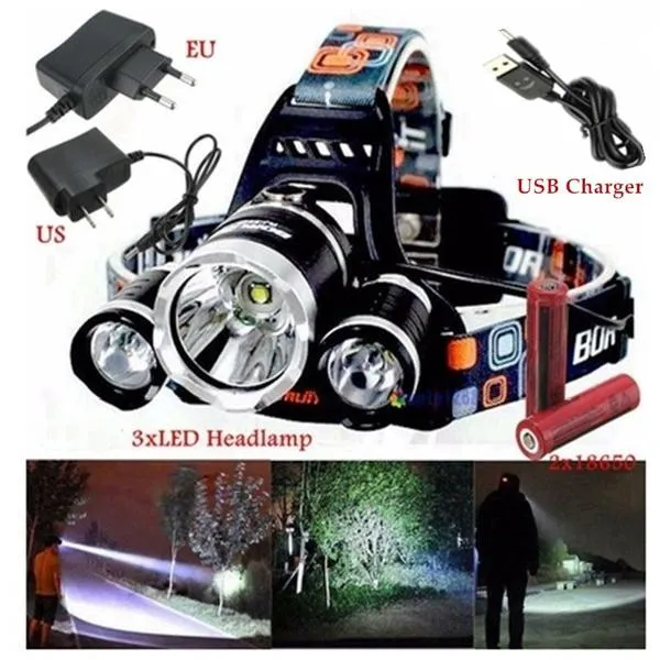 3 LED XM-L T6 Waterproof Headlamp LED Torch Flashlight