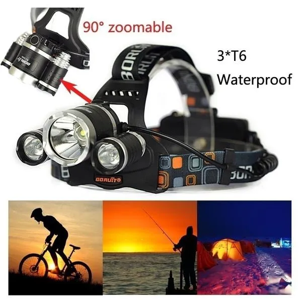 3 LED XM-L T6 Waterproof Headlamp LED Torch Flashlight