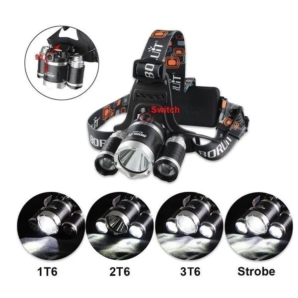 3 LED XM-L T6 Waterproof Headlamp LED Torch Flashlight