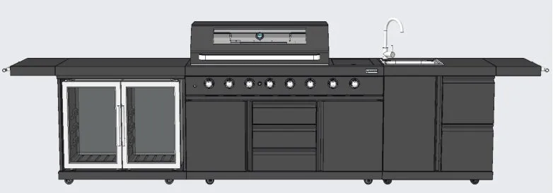 3 Piece Island BBQ Outdoor Grill Black Stainless Steel with Refrigerator and Sink