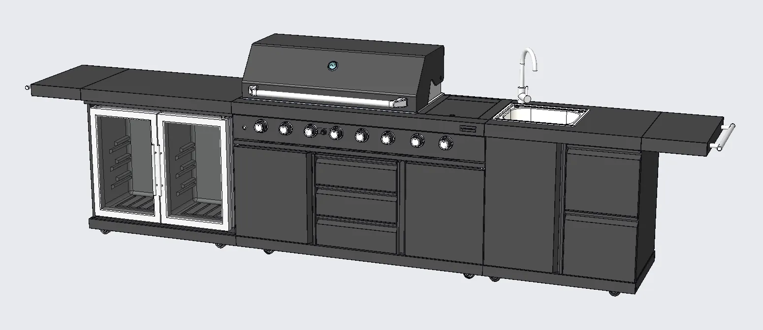 3 Piece Island BBQ Outdoor Grill Black Stainless Steel with Refrigerator and Sink
