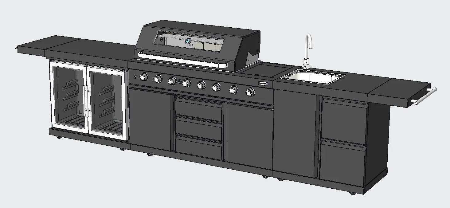 3 Piece Island BBQ Outdoor Grill Black Stainless Steel with Refrigerator and Sink
