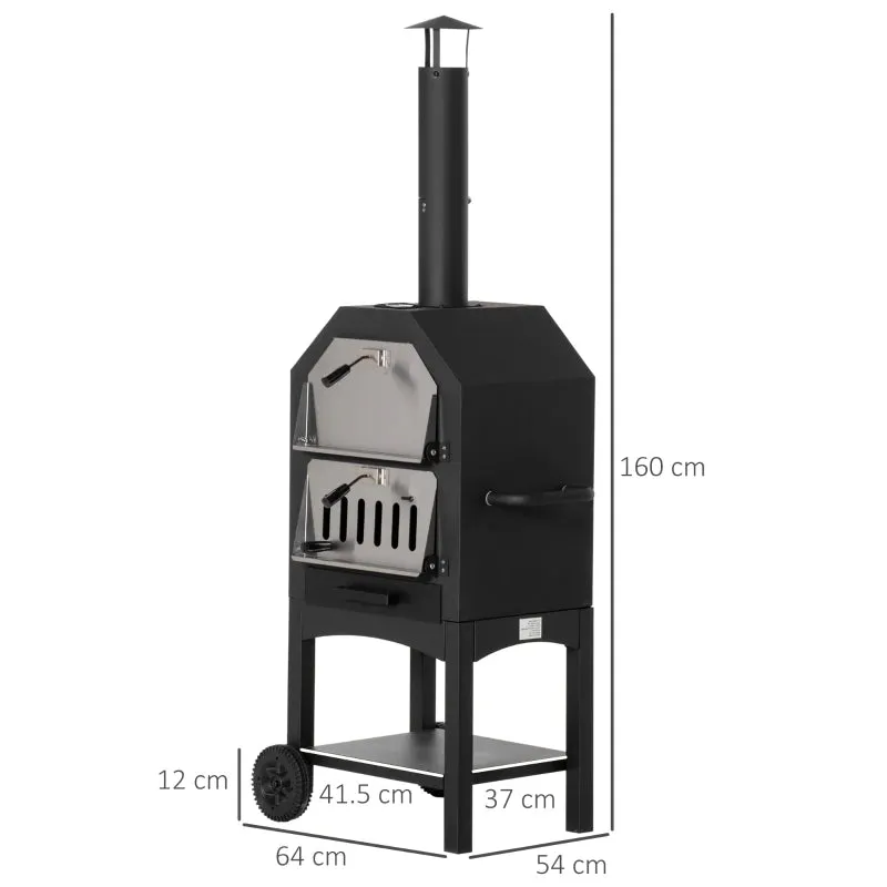 3-Tier Outdoor Pizza Oven & Charcoal Grill with Chimney