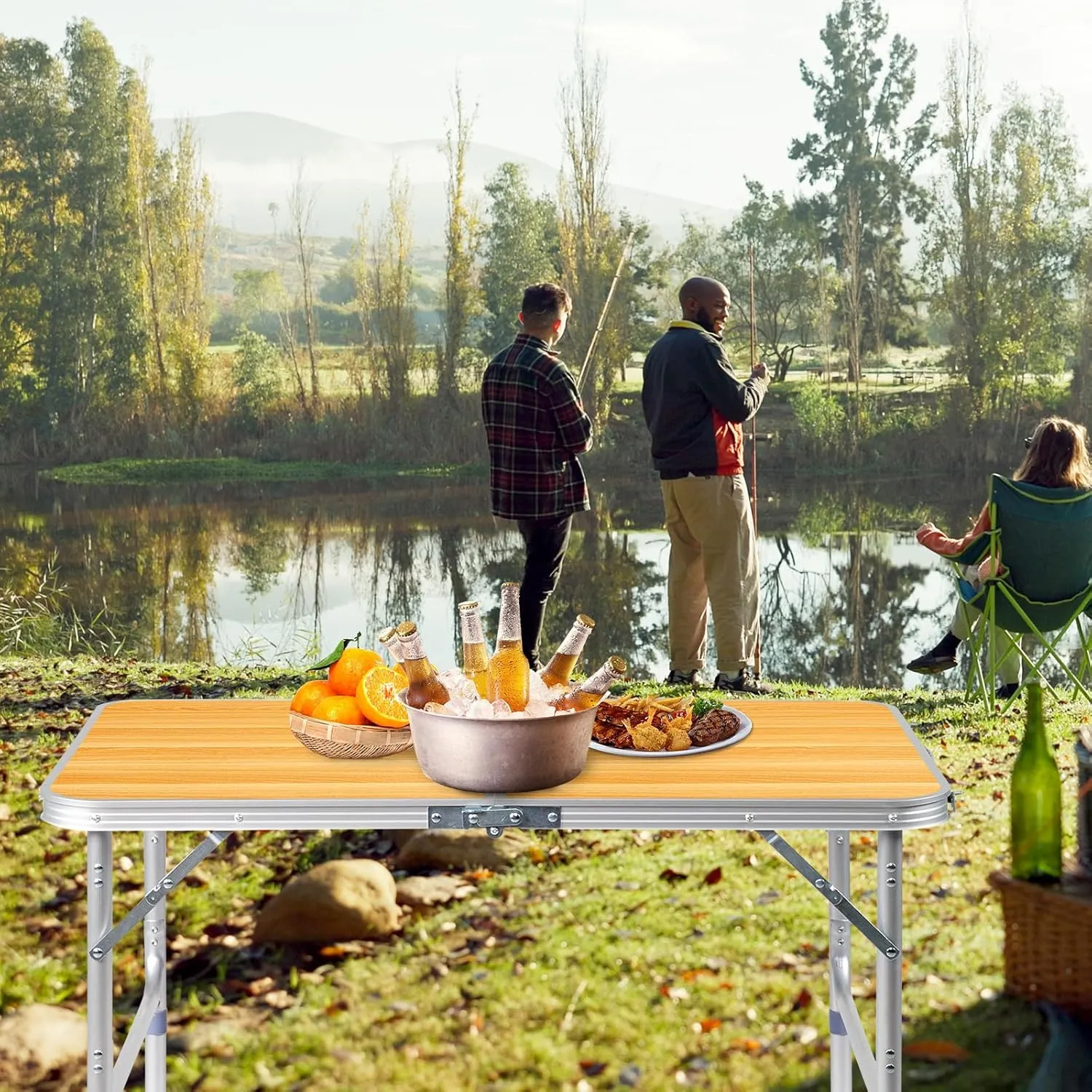 3.0 Ft Folding Portable Camping Table with Adjustable Height Legs, RV Dining Tables,Grill, DJ, BBQ, Dining, Picnic, Beach, Garden, Party, Yellow