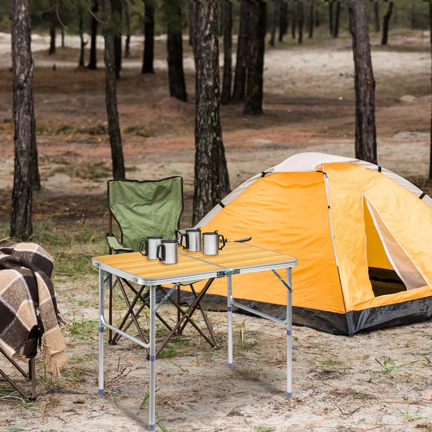 3.0 Ft Folding Portable Camping Table with Adjustable Height Legs, RV Dining Tables,Grill, DJ, BBQ, Dining, Picnic, Beach, Garden, Party, Yellow