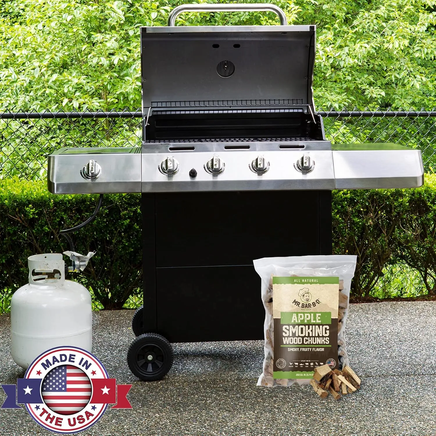 3.5 Lb. Bag Apple Wood Chunks, Wood Chunks for Smokers, Alternative for Charcoal Briquettes, Can be Use on Gas, Fruity Apple Flavor for Smoking, Outdoor Grilling, Backyard BBQ, Campfire by Mr. Bar-B-Q