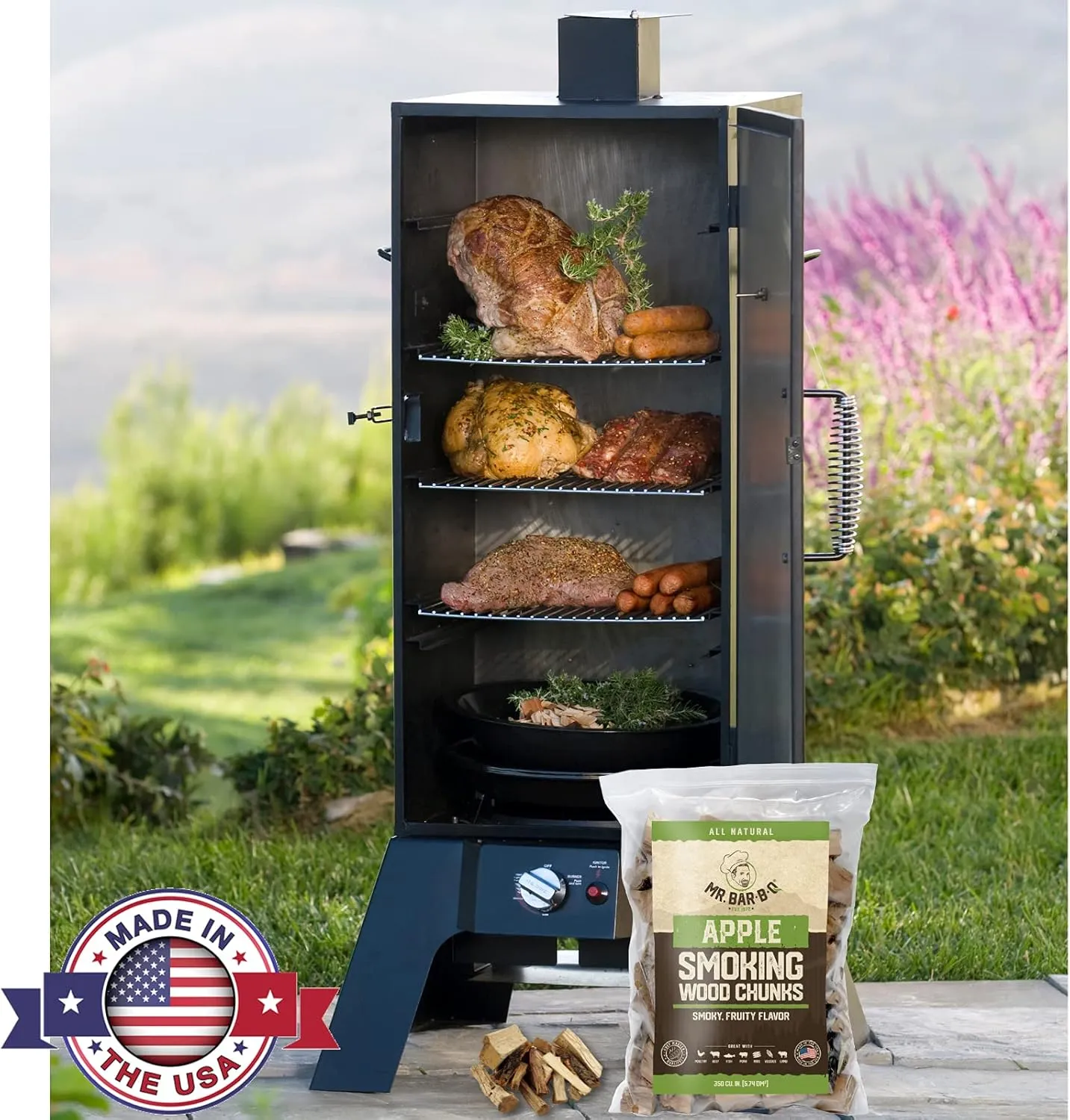 3.5 Lb. Bag Apple Wood Chunks, Wood Chunks for Smokers, Alternative for Charcoal Briquettes, Can be Use on Gas, Fruity Apple Flavor for Smoking, Outdoor Grilling, Backyard BBQ, Campfire by Mr. Bar-B-Q