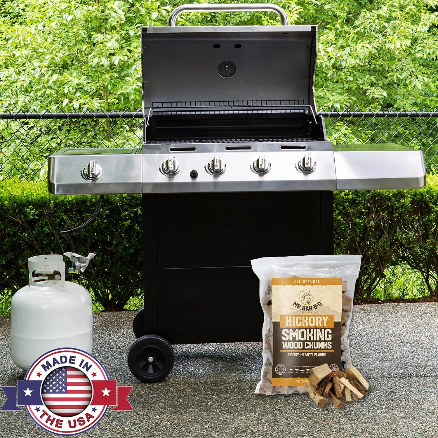 3.5 Lb. Hickory Wood Chunks, Wood Chunks for Smokers, Alternative for Charcoal Briquettes Can be Use on Gas, Natural Hickory Smokey Flavor for Smoking, Grilling & BBQ, Camping Essential by Mr. Bar-B-Q