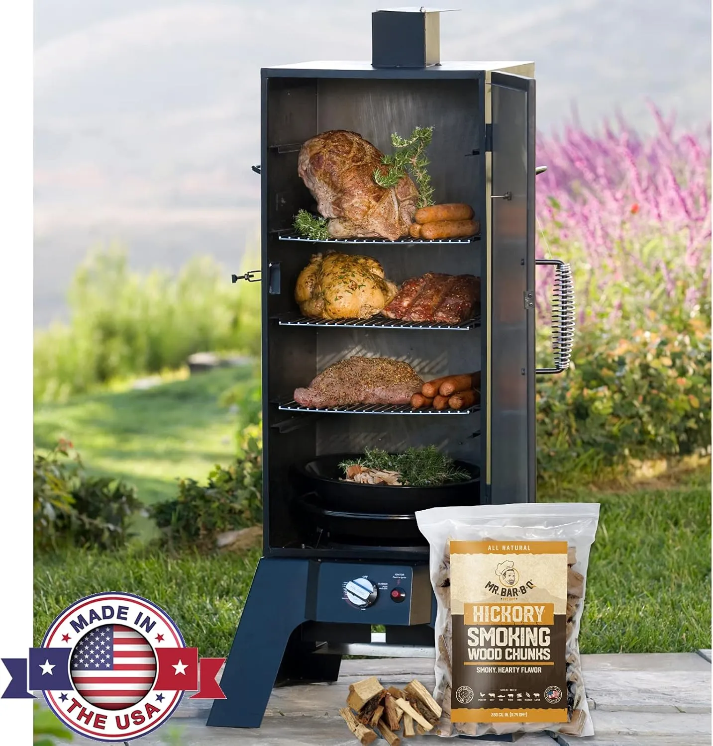 3.5 Lb. Hickory Wood Chunks, Wood Chunks for Smokers, Alternative for Charcoal Briquettes Can be Use on Gas, Natural Hickory Smokey Flavor for Smoking, Grilling & BBQ, Camping Essential by Mr. Bar-B-Q