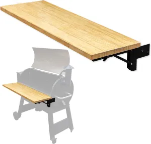 37.5x12 Wood Folding Grill Shelf Accessory - Charcoal Grill Accessories for Pellet Smoker Barbeque - Compatible with Traeger Pro 34, Pro 780, Ironwood 885 Series Texas Elite, Eastwood