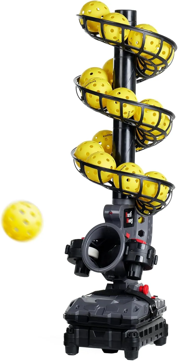 3802PBH Pickleball Machine, Adjustable Speed & Angles, Pickleball Launcher with Auto Swing Base, Powered by Power Bank/Batteries/AC Power, for All-Level Training